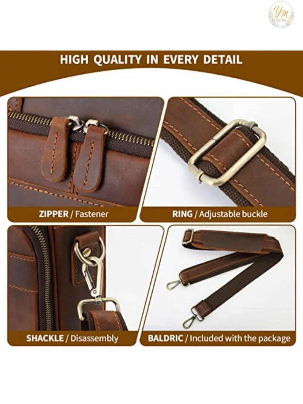 Full Grain Leather Briefcase for Men, 15.6 Inch Laptop Business Messenger Bag